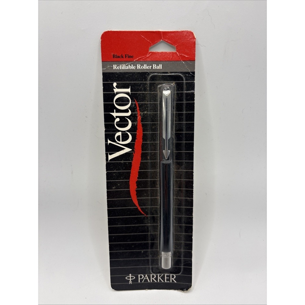 Vtg Parker Vector Refillable Roller Ball Pen‎ Black Fine Sealed 03723 USA